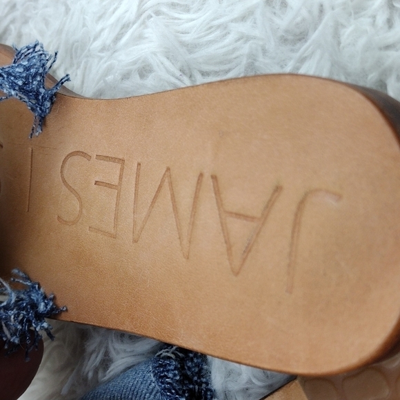 James Smith Blue Leather Fray Denim Fabric Upper Open Toe Slide Flat Sandal Shoe - Picture 11 of 15